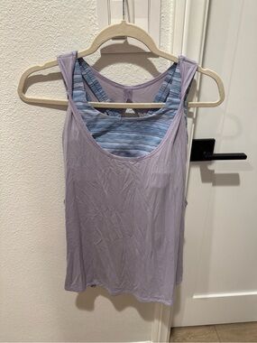 lululemon athletica Lavender Layered Tank with Blue Striped Shelf Bra